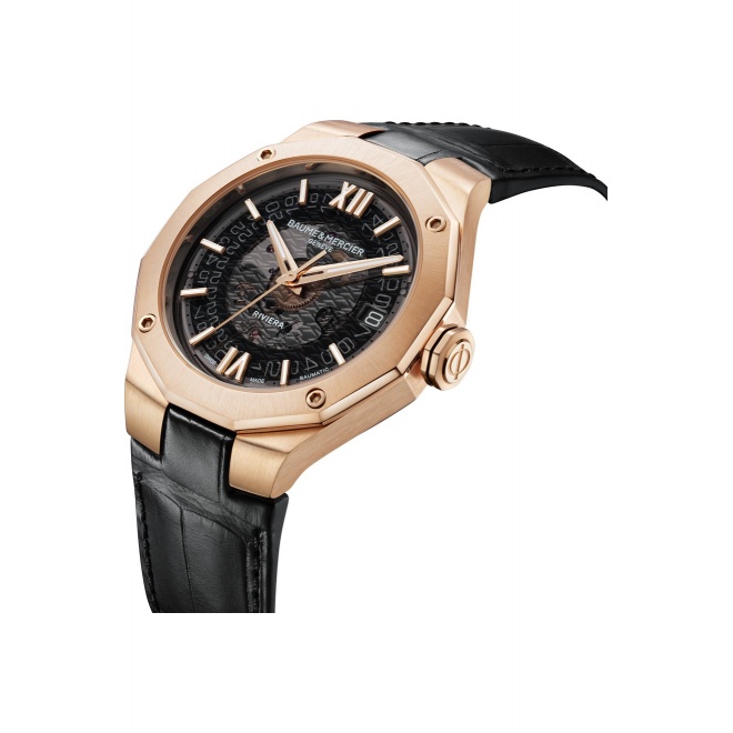 Baume & Mercier Riviera ∅39 mm - 5 ATM, Esfera gris, correa de aligátor