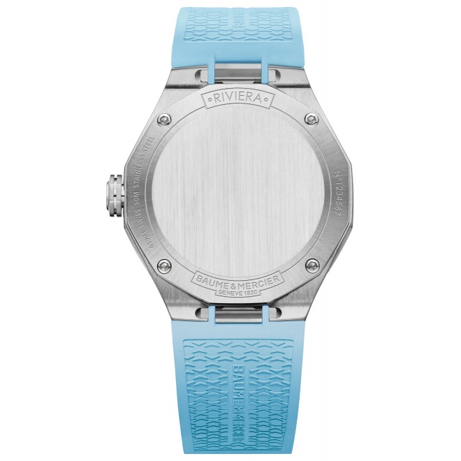 Baume & Mercier Riviera ∅36 mm - 5 ATM, Esfera azul, correa de caucho