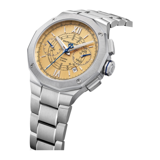 Baume & Mercier Riviera ∅41 mm - 10 ATM, Esfera amarilla, brazalete de acero