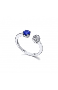 Anillo de oro blanco de 18 Kt con zafiro y diamantes, 0,10 ct