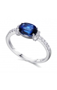 Anillo de oro blanco de 18 Kt con zafiro y diamantes, 0,21 ct