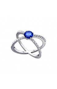 Anillo de oro blanco de 18 Kt con zafiro y diamantes, 0,35 ct