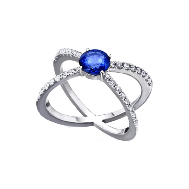 Anillo de oro blanco de 18 Kt con zafiro y diamantes, 0,35 ct