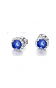 Pendientes de oro blanco de 18 Kt con zafiros y orla de diamantes, 0,48 ct