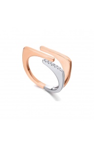 Anillo de oro blanco y rosa de 18 Kt con diamantes de 0,05 ct