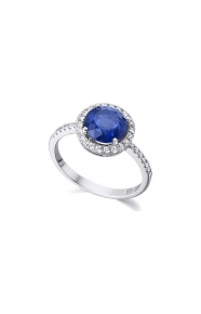 Anillo de oro blanco de 18 Kt con zafiro y diamantes, 0,26 ct