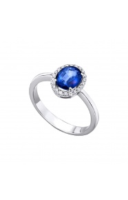 Anillo de oro blanco de 18 Kt con zafiro y diamantes, 0,12 ct