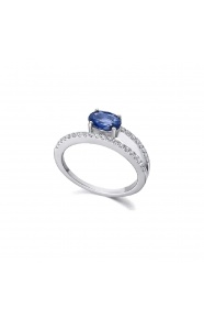 Anillo de oro blanco de 18 Kt con zafiro y diamantes, 0,20 ct