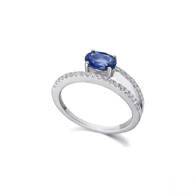 Anillo de oro blanco de 18 Kt con zafiro y diamantes, 0,20 ct