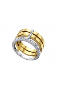 Anillo de oro blanco y amarillo de 18 Kt con diamantes de 0,19 ct