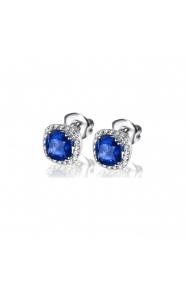 Pendientes de oro blanco de 18 Kt con zafiros y orla de diamantes, 0,35 ct