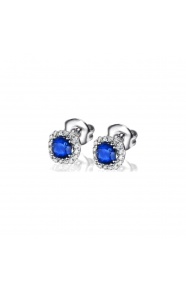 Pendientes de oro blanco de 18 Kt con zafiros y orla de diamantes, 0,30 ct