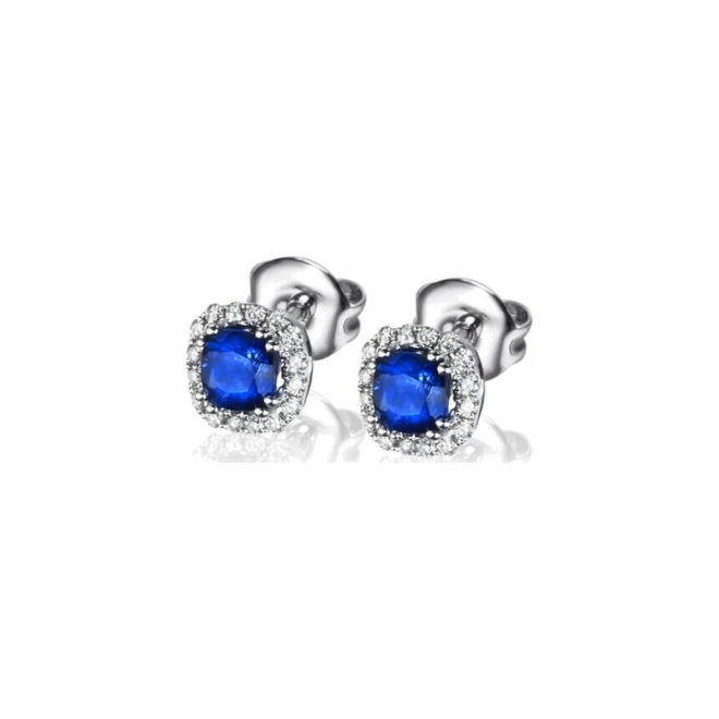 Pendientes de oro blanco de 18 Kt con zafiros y orla de diamantes, 0,30 ct