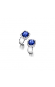 Pendientes de oro blanco de 18 Kt con zafiros y orla de diamantes, 0,51 ct