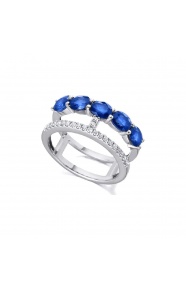 Anillo de oro blanco de 18 Kt con zafiro y diamantes, 0,16 ct