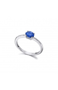 Anillo de oro blanco de 18 Kt con zafiro y diamantes, 0,07 ct