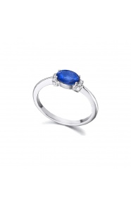 Anillo de oro blanco de 18 Kt con zafiro y diamantes, 0,07 ct