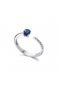 Anillo de oro blanco de 18 Kt con zafiro y diamantes, 0,05 ct