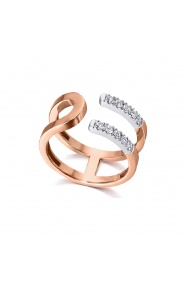 Anillo de oro blanco y rosa de 18 Kt con diamantes de 0,18 ct