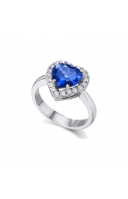 Anillo de oro blanco de 18 Kt con zafiro y diamantes, 0,32 ct