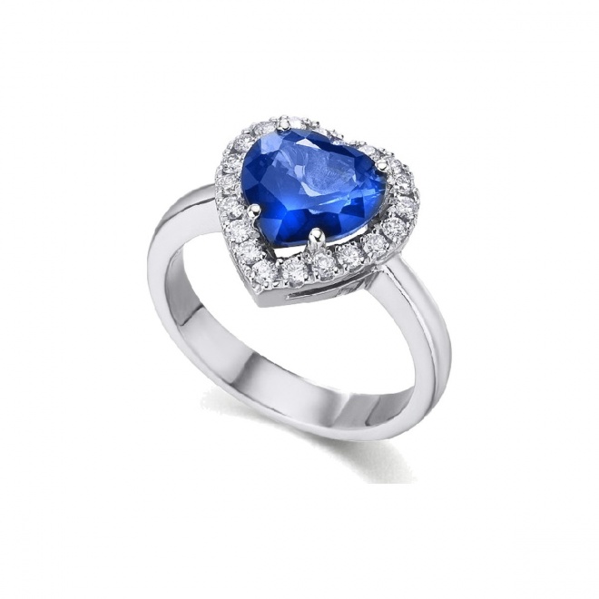 Anillo de oro blanco de 18 Kt con zafiro y diamantes, 0,32 ct