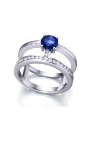 Anillo de oro blanco de 18 Kt con zafiro y diamantes, 0,24 ct