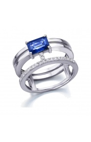 Anillo de oro blanco de 18 Kt con zafiro y diamantes, 0,18 ct