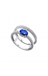 Anillo de oro blanco de 18 Kt con zafiro y diamantes, 0,23 ct