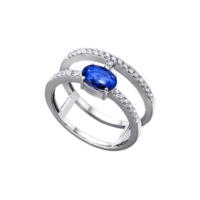 Anillo de oro blanco de 18 Kt con zafiro y diamantes, 0,23 ct