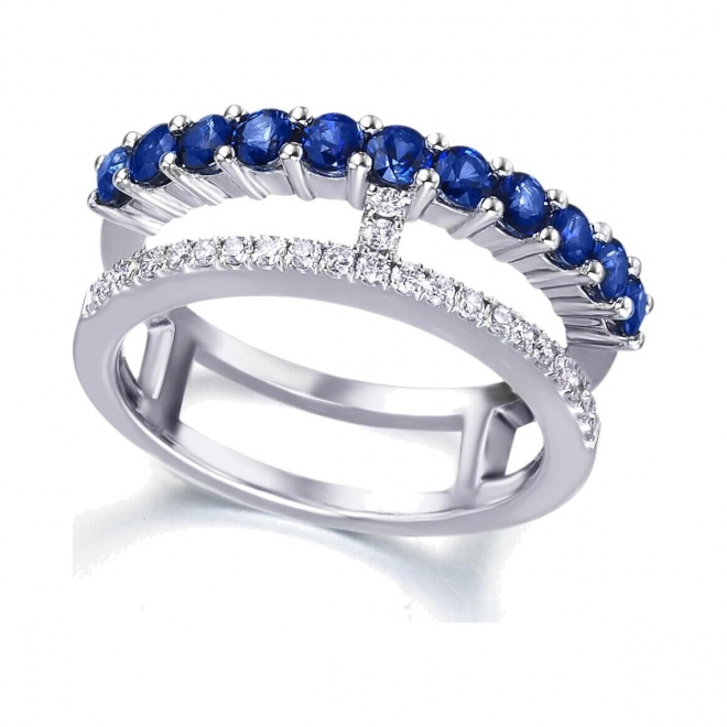 Anillo de oro blanco de 18 Kt con zafiro y diamantes, 0,18 ct
