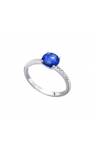 Anillo de oro blanco de 18 Kt con zafiro y diamantes, 0,07 ct