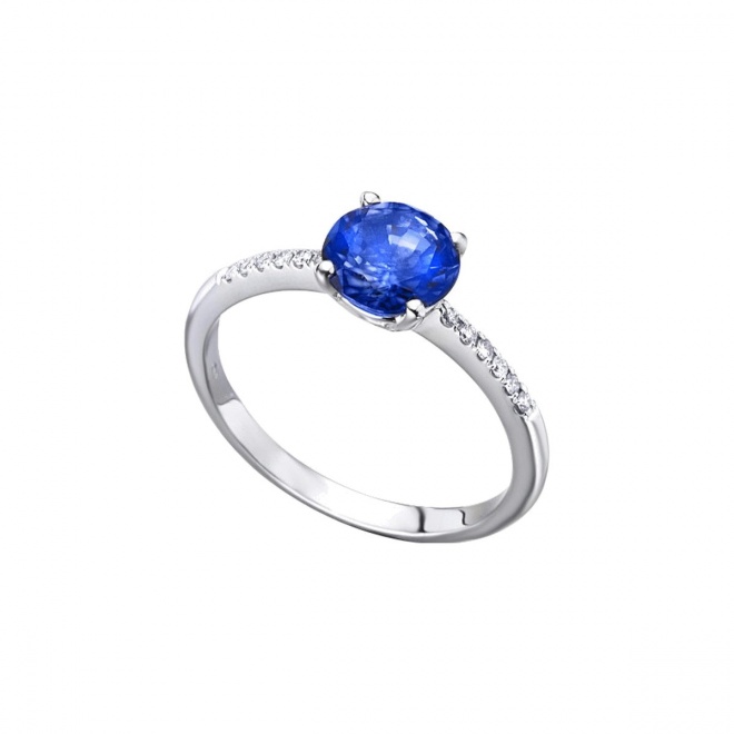 Anillo de oro blanco de 18 Kt con zafiro y diamantes, 0,07 ct