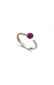 Anillo de oro blanco y rosa de 18 Kt con diamantes y rubí, 0,05 ct