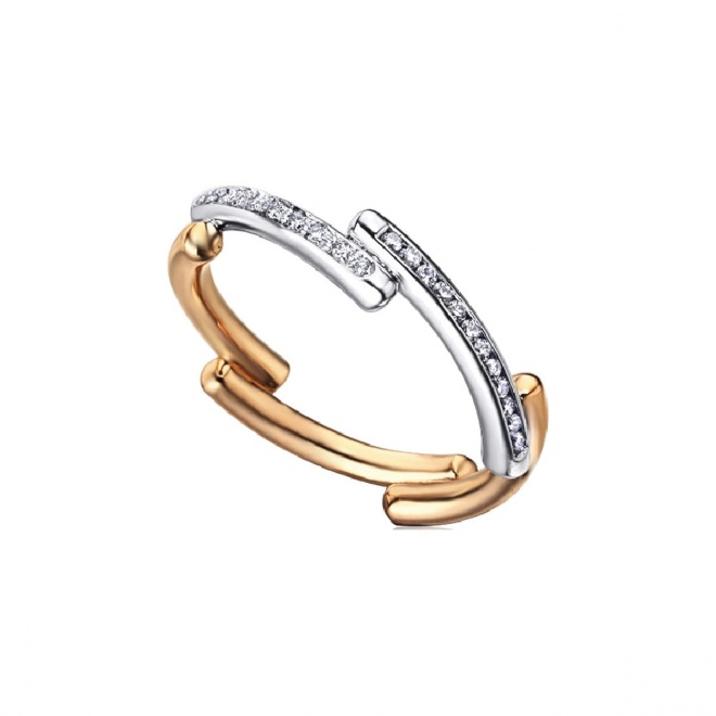 Anillo de oro blanco y rosa de 18 Kt con diamantes de 0,12 ct