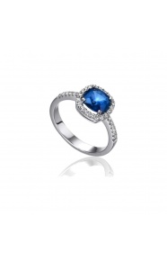 Anillo de oro blanco de 18 Kt con zafiro y diamantes, 0,28 ct