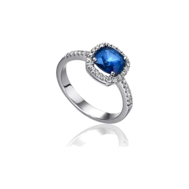 Anillo de oro blanco de 18 Kt con zafiro y diamantes, 0,28 ct