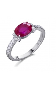 Anillo de oro blanco de 18 Kt con rubí y diamantes, 0,21 ct