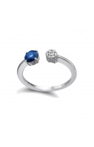 Anillo de oro blanco de 18 Kt con zafiro y diamantes, 0,05 ct
