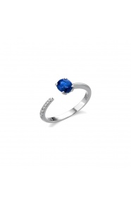 Anillo de oro blanco de 18 Kt con zafiro y diamantes, 0,05 ct