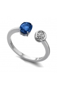 Anillo de oro blanco de 18 Kt con zafiro y diamantes, 0,03 ct