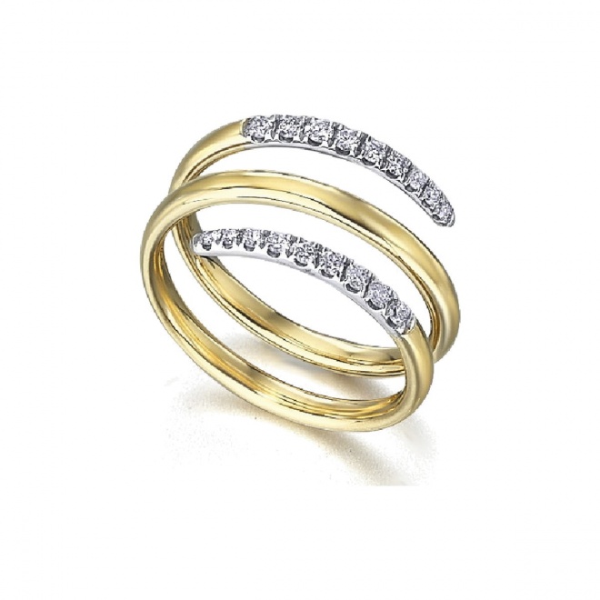 Anillo de oro blanco y amarillo de 18 Kt con diamantes de 0,25 ct