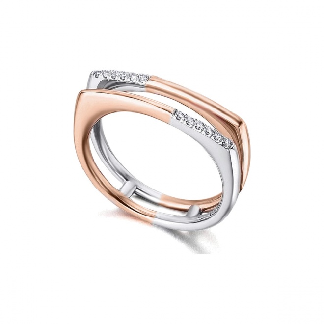 Anillo de oro blanco y rosa de 18 Kt con diamantes de 0,06 ct