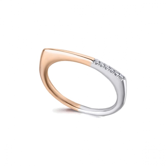 Anillo de oro blanco y rosa de 18 Kt con diamantes de 0,03 ct