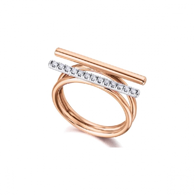 Anillo de oro blanco y rosa de 18 Kt con diamantes de 0,16 ct