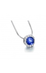 Colgante de oro blanco de 18 Kt con zafiro y orla de diamantes, 0,30 ct