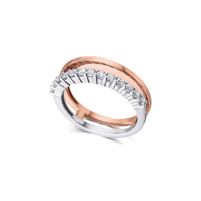 Anillo de oro blanco y rosa de 18 Kt con diamantes de 0,37 ct