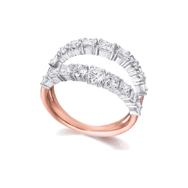 Anillo de oro blanco y rosa de 18 Kt con diamantes de 1,52 ct