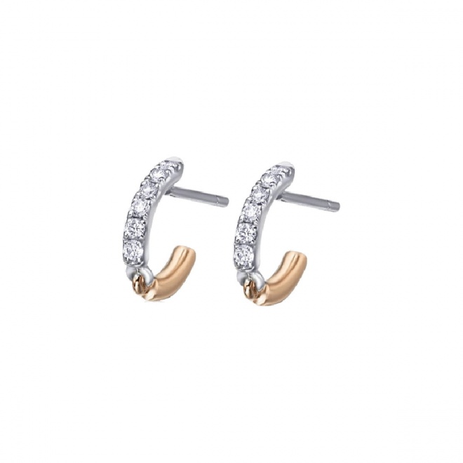 Pendientes de oro blanco y rosa de 18 Kt con diamantes de 0,24 ct