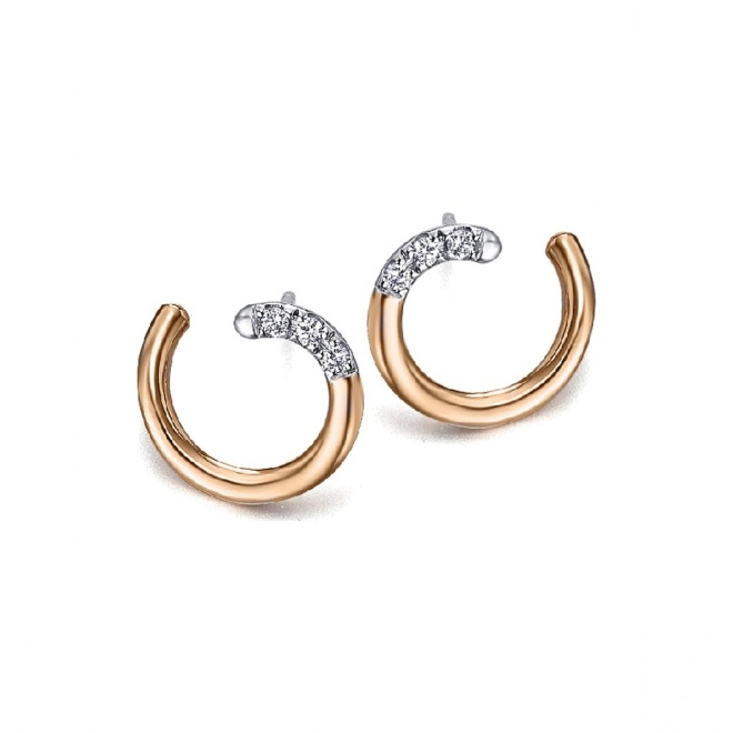 Pendientes de oro blanco y rosa de 18 Kt con diamantes de 0,18 ct