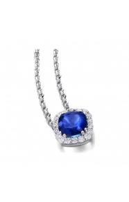 Colgante de oro blanco de 18 Kt con zafiro y orla de diamantes, 0,26 ct